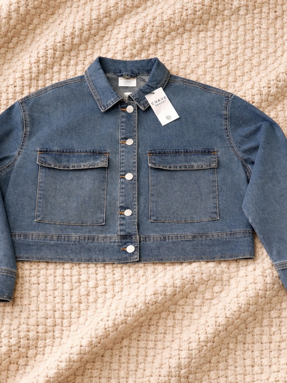 C/MEO Collective Boxy Cropped Denim Jacket in Mid Blue - Picture 4 of 16
